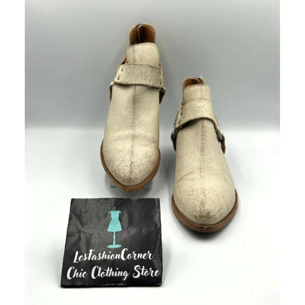 Frye Women Distressed Beige Leather Ray Harness Western Ankle Boots Sz 9.5 3255 - Picture 2 of 16